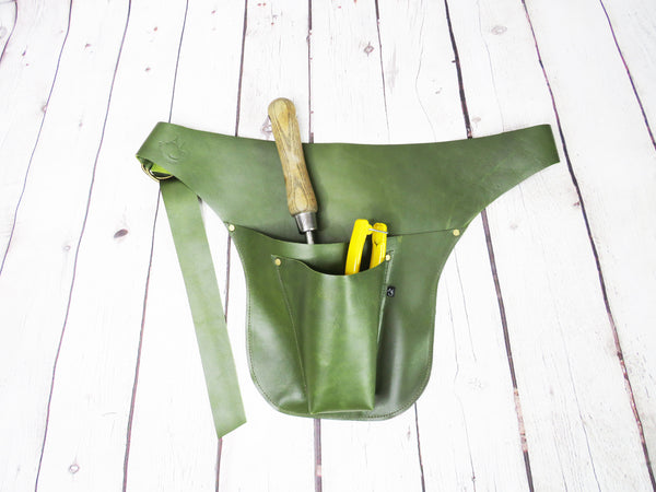 Leather Gardeners Tool Belt - Green